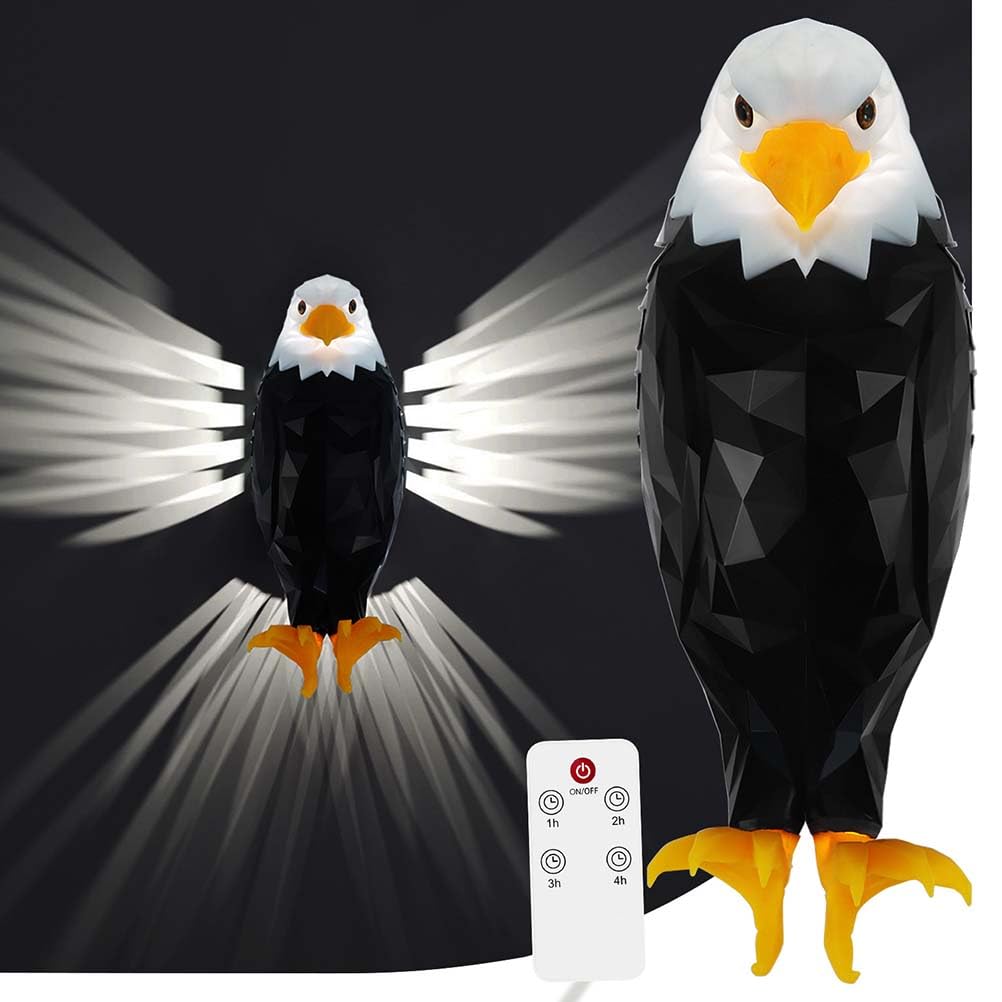 Lampada da Parete a Forma di Aquila Calva, Gufo, Uccello, LED, Applique Ricaricabile Senza Collegamento alla Rete elettrica con Telecomando, Resina, Decorazione Notturna per bambin