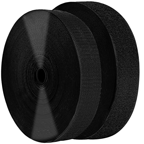 2 Inch x 30 Feet Black Self Adhesive Hook and Loop Tape Sticky Back Fastening Roll Nylon Self-Adhesive Heavy Duty Strips Fastener for Home Office School Car and Crafting Organization - Black
