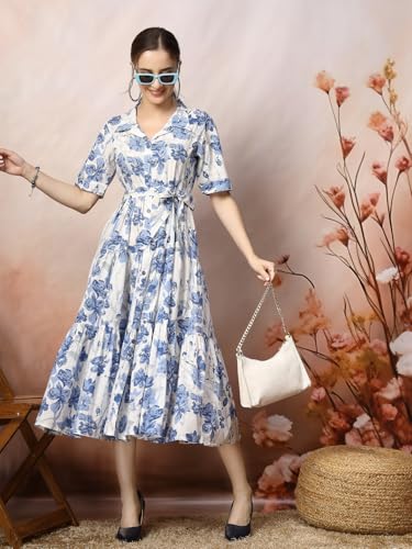 Image of Stylum Women's Floral Printed Cotton Flared Dress