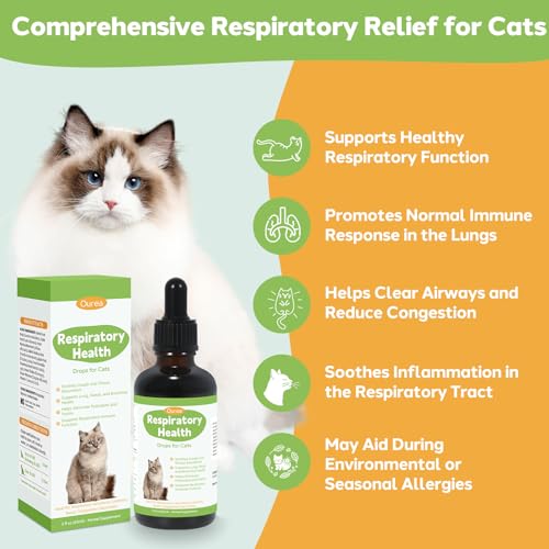 Asthma Treatment Drops for Cats, Natural Respiratory Support Supplement with Herbs for Cat Breathing Health, Lung & Immune System Support for Kittens Seasonal Cough Congestion Breathing Discomfort
