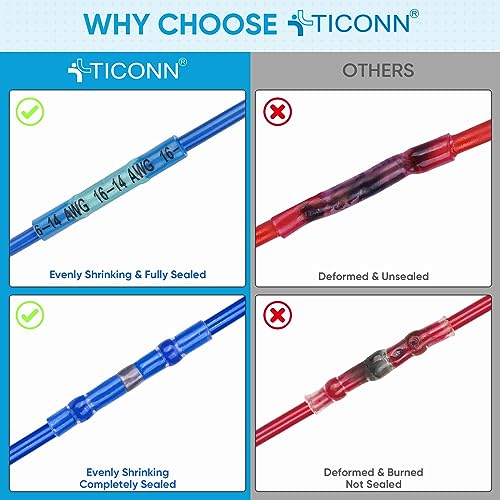 Image of TICONN 1250 Pcs Heat Shrink Wire Connectors, Marine Crimp Ring Terminal Kit | Waterproof Seal, Corrosion Resistant Thick Tinned Copper, 3:1 Heat Shrink, Color-Coded Identification, Auto & Marine Use