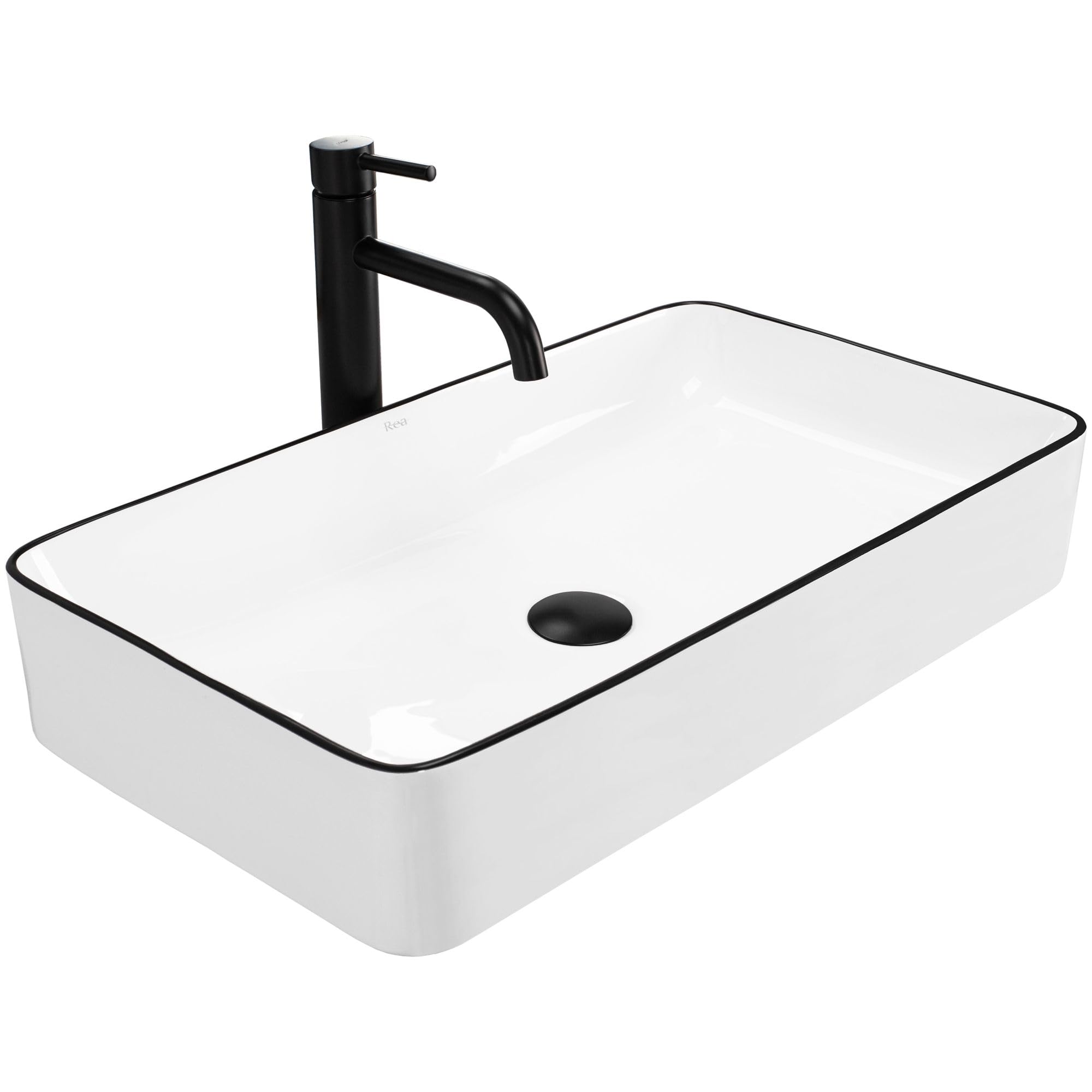 Rea Bathroom Sink Made of creamic Denis Black Edge - Black/White - REA-U6513 โ image 1