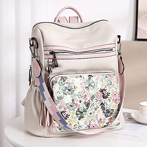 Image of CLUCI Backpack Purse for Women Fashion Leather Designer Travel Large Ladies Shoulder Bags with Tassel White print