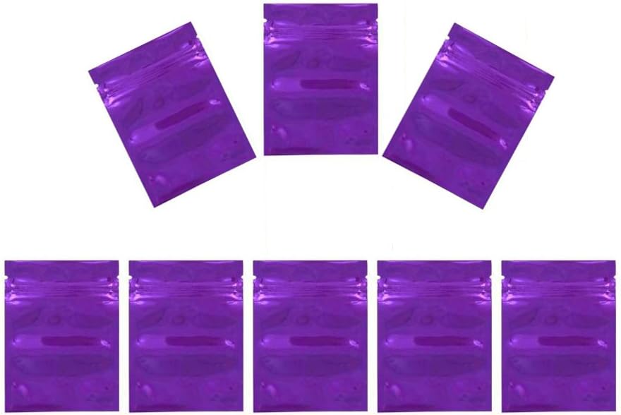Elandy 100PCS Colorful Aluminum Foil Self Sealing Bag Zipper Pouches Sample Packaging Bag for Cosmetic Powder Candy and Tea Nut Dried Fruits (Purple, 75mm x 100mm/2.9'' x 3.9'')