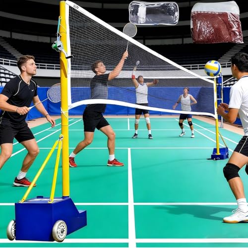 emobwdy Volleyball/Badminton Poles for Backyard | 2026 New Volleyball & Badminton Net Combo Set | Height-Adjustable Poles with Wheels | for Outdoor Indoor Backyard Sports System