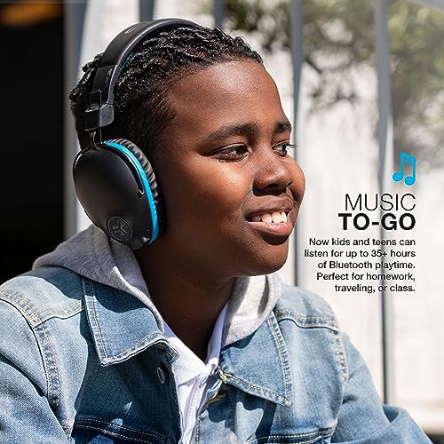 Image of JLab JBuddies Pro Wireless Over-Ear Kids Headphones, 35+ Hour Battery Life, Built-in Volume Regulators for Safety, Share Mode, Folding, Adjustable, Noise Isolation, with Mic, Blue