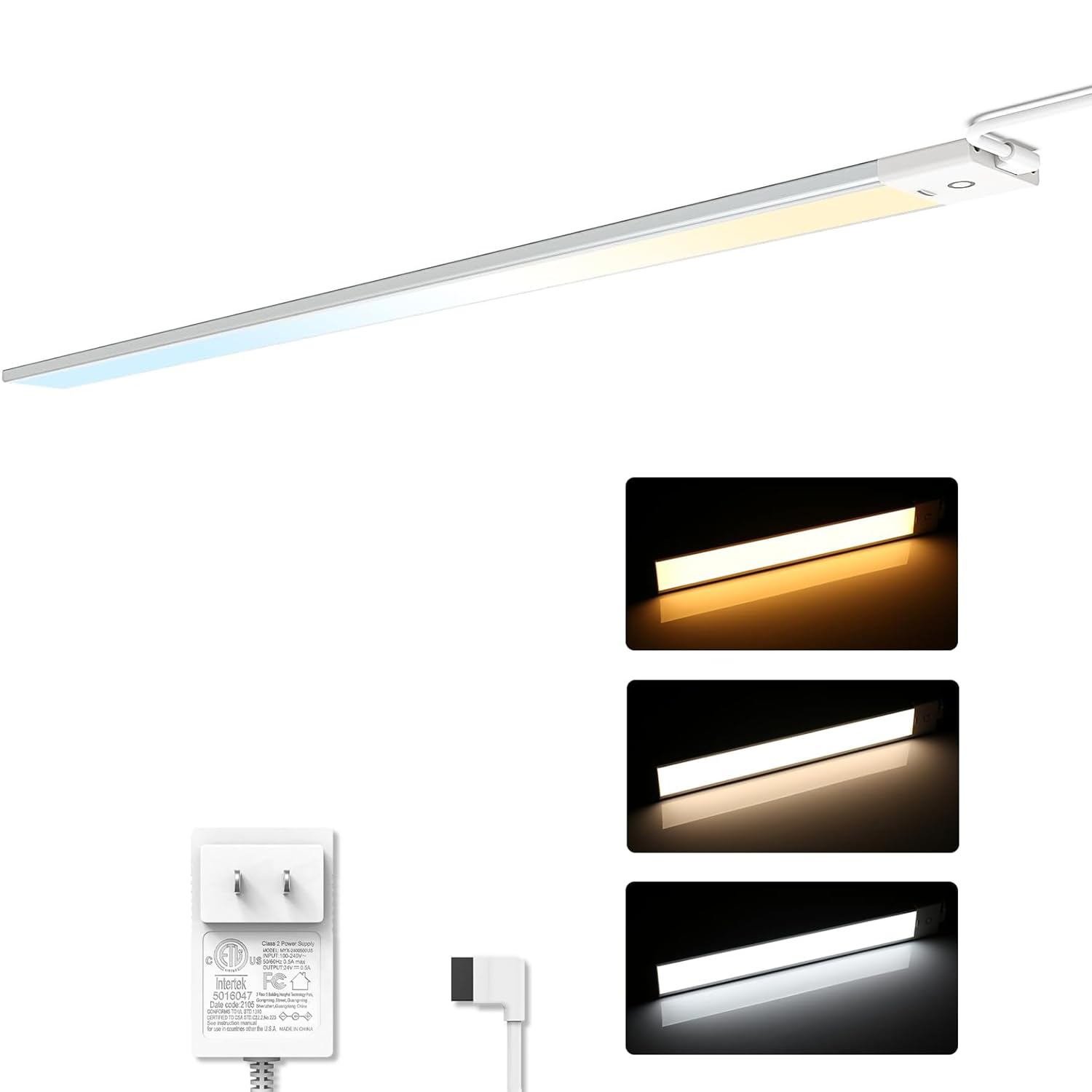 MYPLUS Under Cabinet Lights Plug in, 24" Under Counter Lights for Kitchen with Touch Activation and 5 Color Temperature, Slim Dimmable LED Light Bar for Kitchen,Cabinet,Counter