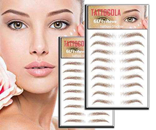 TATTOCOLA 2 Sheets Premium Eyebrow Tattoo Stickers, 6D Realistic Long-Lasting Natural Looking Eyebrows, Waterproof Eyebrow Tattoo stickers for Woman Makeup, 18-Pairs of Brows (Brown)