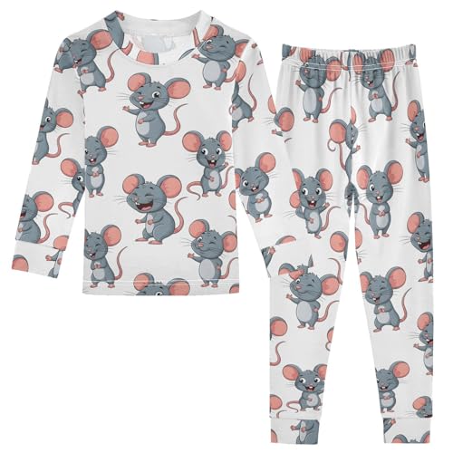 Pajama Sets Long Sleeve Cute Gray Mice Pattern Soft Comfy Sleepwear 2 Piece PJS 3-8T