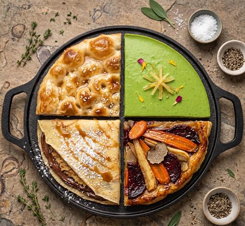 Image of E-COSMOS Cast Iron Dosa Tawa (12 Inch / 30 cm) - Pre-Seasoned Flat Griddle Pan for Uthappam, Paratha, and Naan - Induction Friendly Cookware, Black