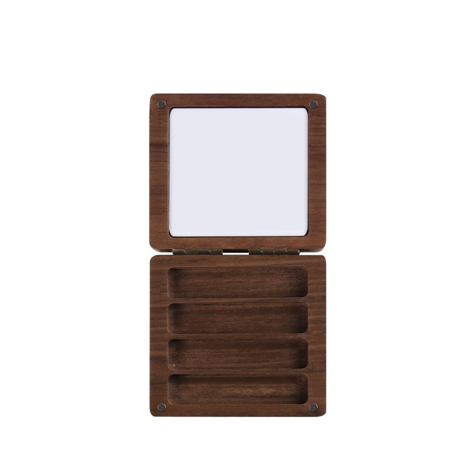 Ahufgn Empty Wooden Box Mini Watercolour Set 1Pc Black Walnut Wood Square Painting Box With Palette 0.5Ml Half Pans For Watercolor Subpackage Storage Art Supplies(Empty Wooden Box)