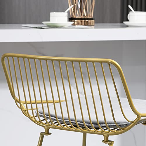 Homcom Modern Bar Stools Set Of 2, Metal Wire Bar Height Barstools, 30 Inch Bar Chairs For Kitchen With Removable Cushion, Back And Footrest, Gold #TOP7