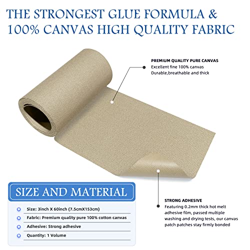 Image of KING MOUNTAIN Canvas Iron on Patch,3 inchx60 inch,Waterproof 100% Cotton Fabric Repair Patch,Used for Various Sofa,Tent,Clothes,Seats,Suitcases (Khaki 1.0)