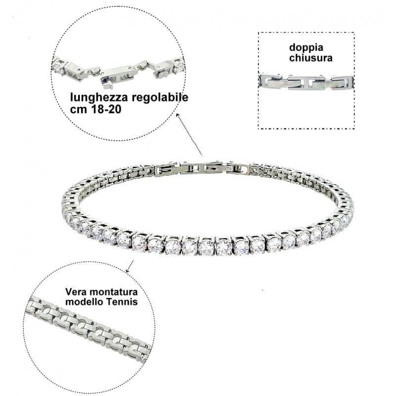 Bracciale Tennis Donna in Acciaio con Zirconi Bianchi | Taglio Brillante