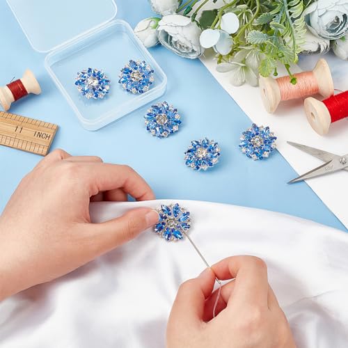 FINGERINSPIRE 6 Pieces 26mm Rhinestone Flower Buttons Brass Rhinestone Royal Blue Sewing Embellishments with 1 Hole for Jewelry Crafts Wedding Dress DIY Crafts - Image 3