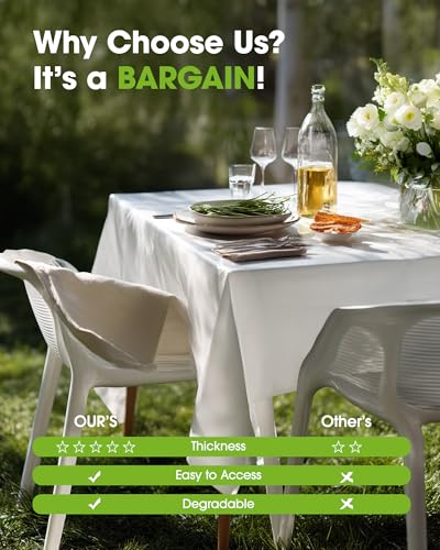 Pureegg Plastic Table Cloth Disposable 8 Pack, 54 x 108 Inch Table Cloths, Party, Picnic, Wedding, Decorative Tablecloths, Rectangle, White Plastic Cover, Leakproof & Sturdy, White - Image 7