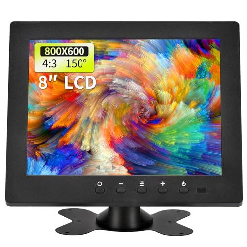 Qcvoruno 8 inch LCD Security Monitor & Displays,Built-in Dual Speakers Portable Monitor,800 * 600 Resolution,BNC/AV Input,Suitable for CCTV TV CCD DVD