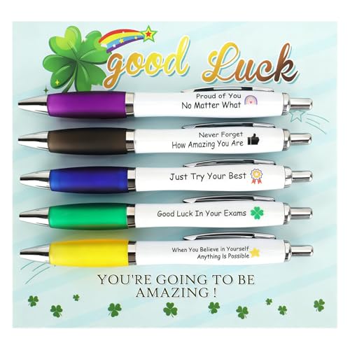 DINSAGE 5Pcs Good Luck Gifts for Exam Gcse/Sats Exam Survival Kit Novelty Funny Pens Leaving Presents for Students Work Colleagues Women and Men