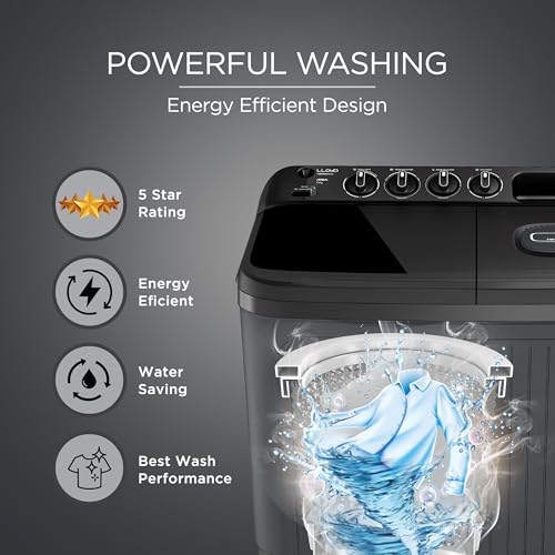 Image of Lloyd 7.5 kg 5 Star Semi Automatic Top Load Washing Machine |1300 RPM | Detergent Storage Zone | 3 Wash Programs | Swift Dry | Magic Filter, (GLWS755AODVG, Dark Grey)