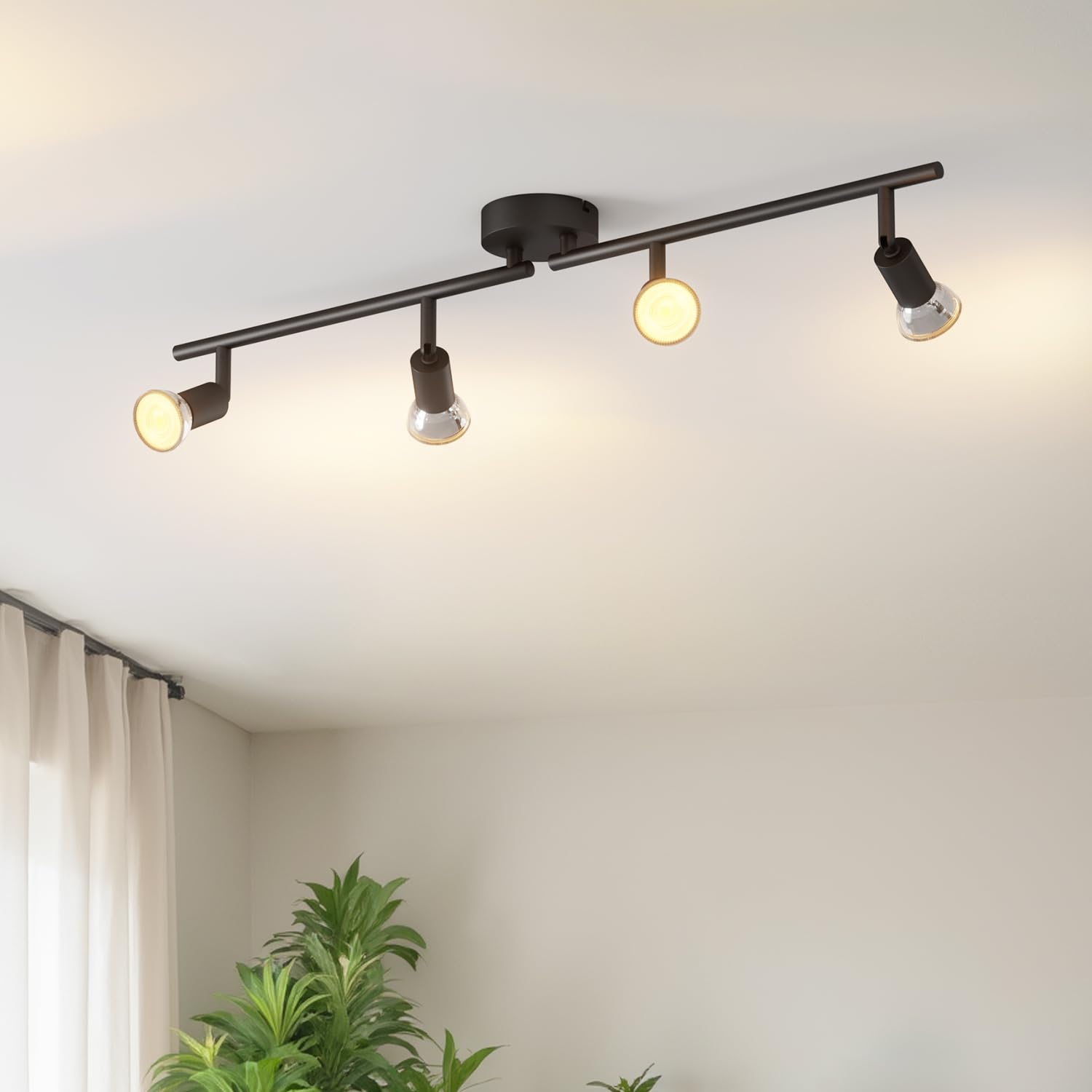 Lvwit Gu 10- 4 Black Ceiling Spotlight Rotatable,4 Way Living Room Lights Ceiling,Gu10 Black Kitchen Lights Ceiling,Gu10 Base Spot Lights,Ceiling Light Fitting Bracket For Lounge Bedroom Dining Room(No Bulb)