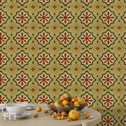 Image of Moroccan Tile Stickers | Waterproof Self Adhesive Peel & Stick Tile Decals for Kitchen Backsplash, Bathroom Wall, Floor, Furniture & Glass (8x8 Inch, Design 13, 36 Pic)