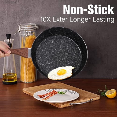 Kitchen Academy Induction Pots and Pans Set Non Stick - 12 Pcs Nonstick Kitchen Cookware Set, Black Hammered Cooking Pans Set