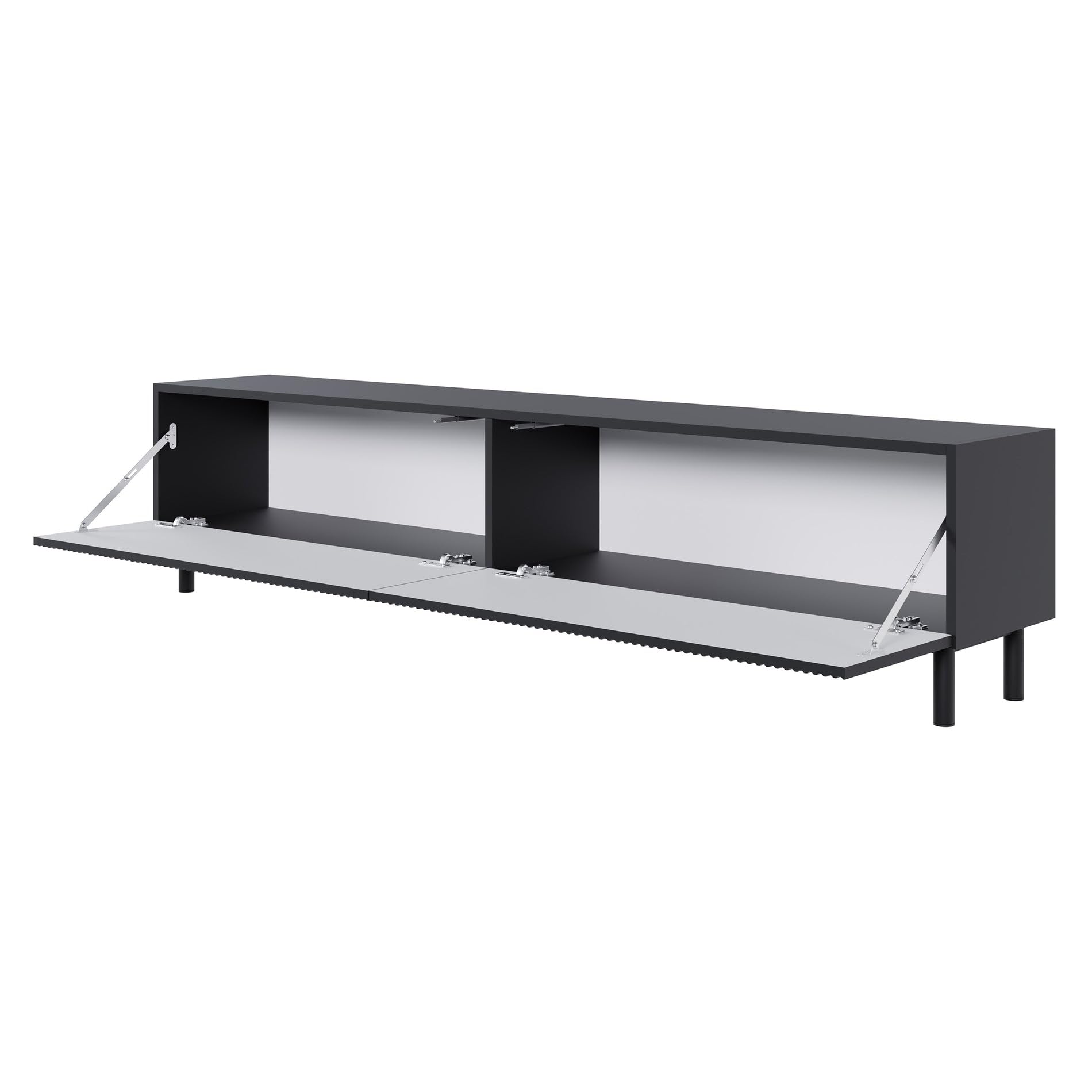 Selsey TV Schrank Mit Gefräster Front, 175 cm, Schwarz – Elegantes TV Board Für Wohnwand Wohnzimmer, Moderner Look Mit Metallfüßen, Praktische Staufächer, Selbstmontage
