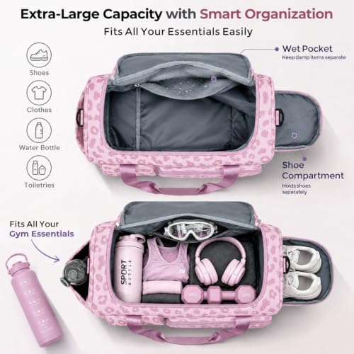 Image of FIORETTO Women's Gym Duffle Bag with Shoes Compartment, 30L Capacity, Ideal for Travel, Gym, Sports, Duffel, Weekender