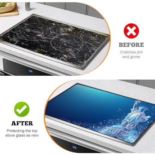 Image of Multi-Design Stove Cover for Glass /Electric Stoves - 3-in-1 Heat-Resistant Protector Mat, Non-Slip Drying Rack 28 inchx20 inch