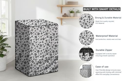 Image of Stylista PVC Washing Machine Cover Compatible for Whirlpool 7.5 KG Fully-Automatic Top Load 360 Degree Bloomwash Pro 7.5, Floral Pattern Grey