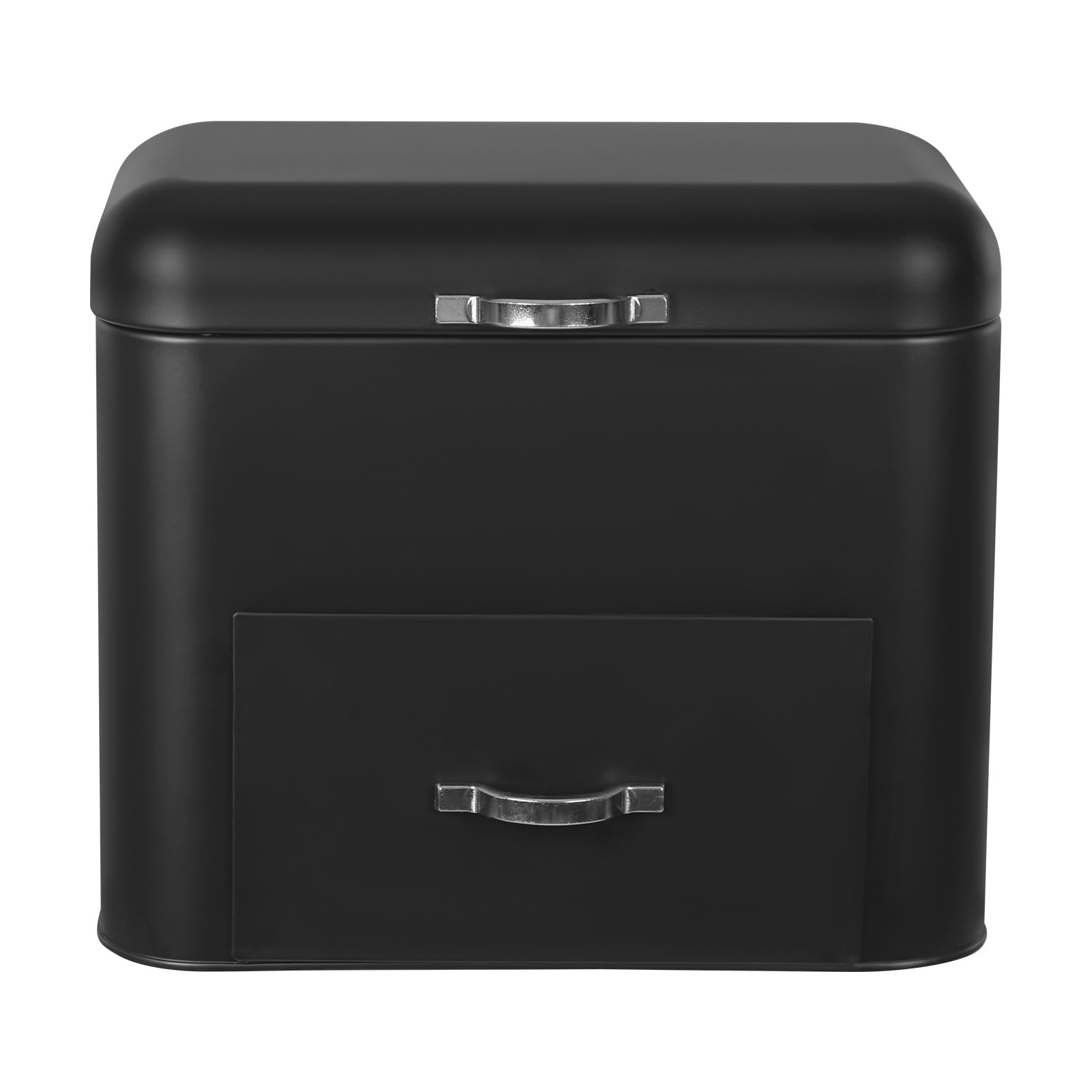Double Layers Bread Storage Bin 2 Layer Iron Bread Box with Top Lid and Drawers Kitchen Drawer Type Storage Box for Storing Fresh Loaves, Cookies, Pastries and Other Daily Necessities, Black