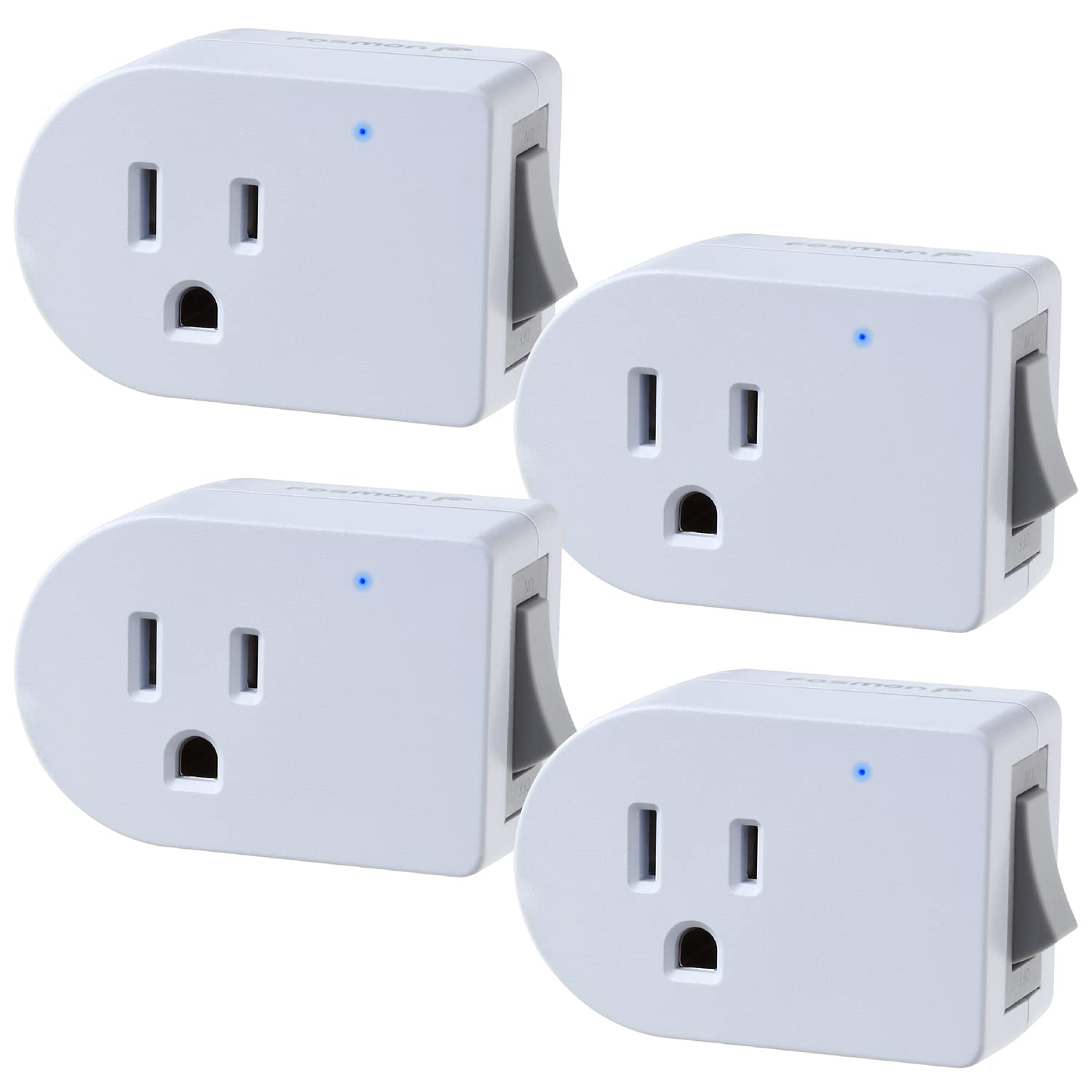 Fosmon Grounded Outlet Extender Switch (4 Pack) - 3 Prong Surge Protector with ON/Off Switch for Home and Office - 15A C