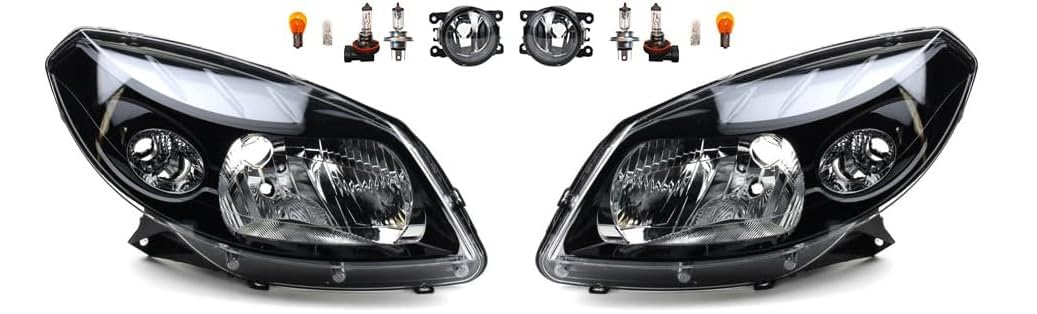 Johns, Juego de faros delanteros halógenos para Dacia Sandero 06/08 H4 izquierda y derecha + faros antiniebla + bombilla
