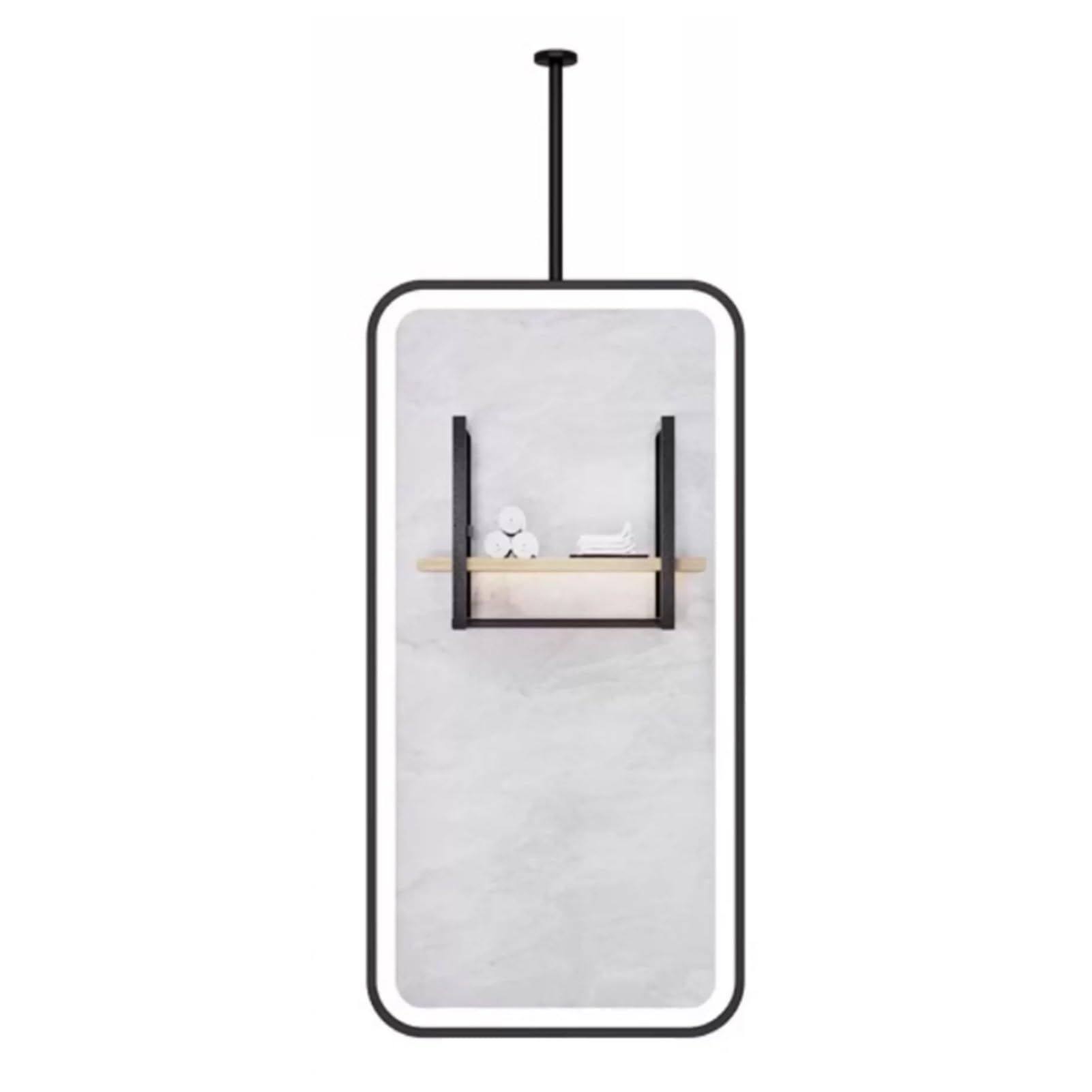 FGXHHS Black Wall Mirror for Bathroom｜Metal Framed Rectangle Vanity Ceiling Mounted LED Mirrors｜Modern Hanging Rod Washrooms Apartment Home Décor(40cmx60cm)