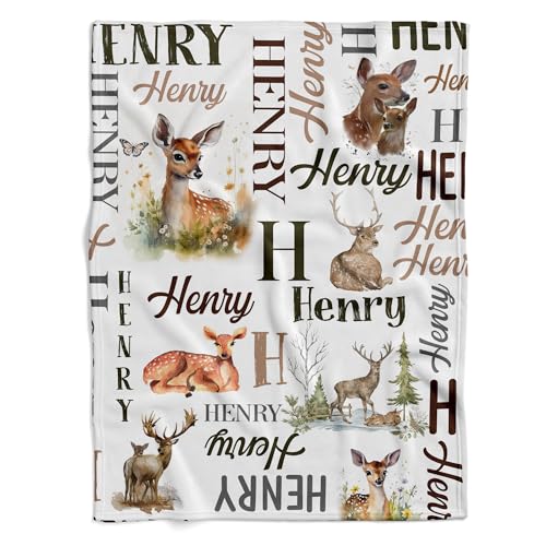 VibeCustom Personalized Deer Baby Blanket, Custom Name Blanket for Boys