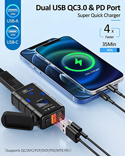 Image of EXTRACTME Motorcycle USB Charger, Upgraded 6.4A Quick Charge 3.0 & Type C PD Dual Phone Charger with Voltmeter, Waterproof Motorcycle Accessories for Phone, Tablet, GPS, etc