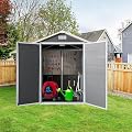 LLGWGL 6x4ft Garden Storage Shed - Plastic Waterproof Outdoor Tool Shed with Floor Lockable Door Window for Backyard, Patio, Lawn,Gray