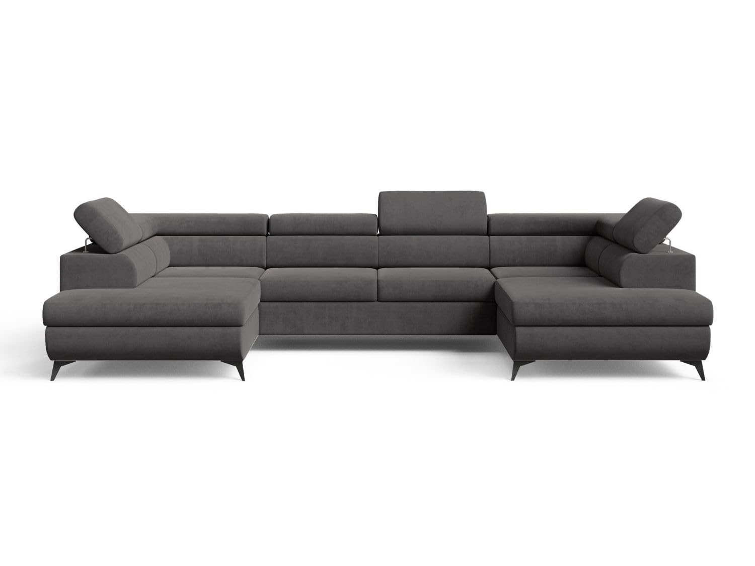 GRAINGOLD Argon U Ecksofa mit Schlaffunktion & Bettkasten 322x190 cm, U-Form Sofa mit Stauraum, Schlafcouch für Wohnzimmer, Velvet-Stoff, 5-Sitzer Wohnlandschaft, Modernes Design (Castel, Dunkelgrau)