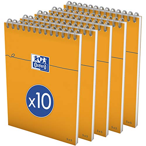 OXFORD Lot de 10 Bloc-Notes Orange A5 Petits Carreaux 160 Pages Reliure Intégrale Couverture Carte Enduite Orange