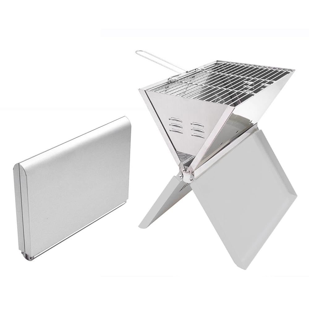 Barbacoa plegable, portátil y plegable, parrilla de acero inoxidable extraíble, ahorra espacio, barbacoa de carbón vegetal para barbacoa, horno para camping, picnic al aire libre (plata)
