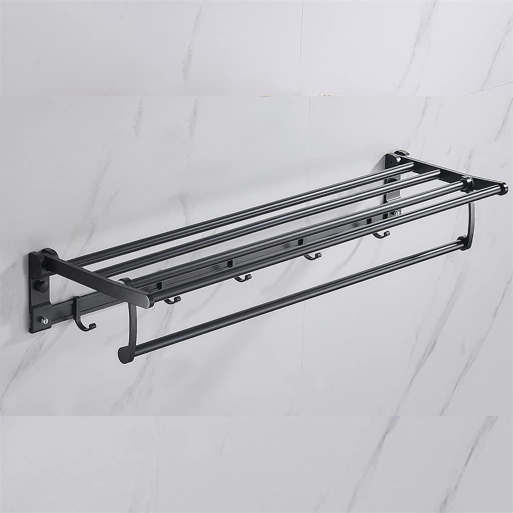 NEECS Toallero de Aluminio con Gancho móvil Soporte para Ducha Accesorios de baño Organizador de Pared Plegable Percha Estante de Almacenamiento Negro Mate (Color : Svart, Tamaño : 50c