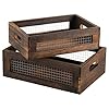 Dicunoy Set of 2 Rustic Nesting Boxes Wooden Organizer Crates Basket Small Decorative Wood Wire Containers with Handle for Countertop Fruit Veggies Kitchen Bathroom Pantry Storage Gift Basket