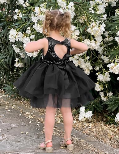 Agqt AG7057_FG_B_70_CA Infant Baby Girls Christmas Dresses Flower Girl Dress Birthday Tutu Dress Kids Sleeveless Tulle Princess Dresses Formal Party Gowns Dress Black Size 3-6 Months thumb #5