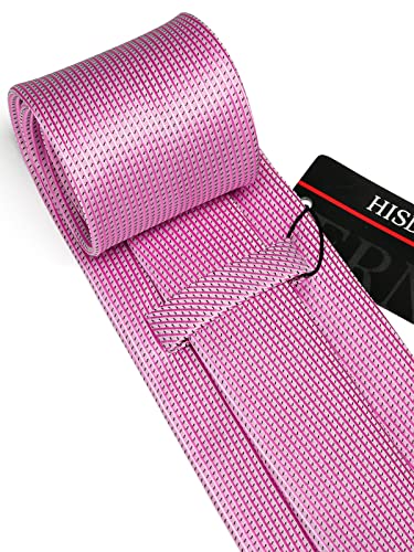 Image of HISDERN Mens Ties Set Stripe Plaid Ties for Men and Pocket Square Cufflinks Formal Silk Necktie Wedding Business