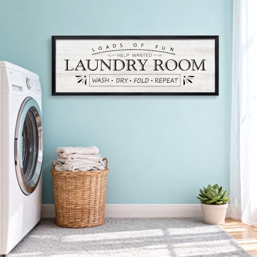 Laundry Room Decor Framed Wall Art, 23x9 Inch Wooden Loads