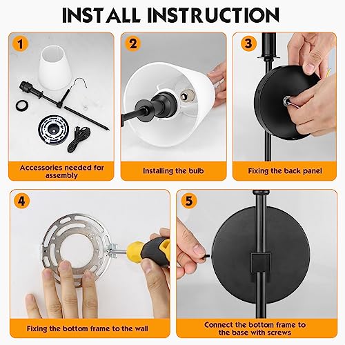 Soodmi Plug In Wall Sconce, Rustic Industrial Wall Lamps, Fabric Shades Wall Sconces Set Of Two, Industrial Wall Lamp With Plug In Cord, On/Off Switch Vintage Wall Light Fixture For Headboard Bedroom #TOP6