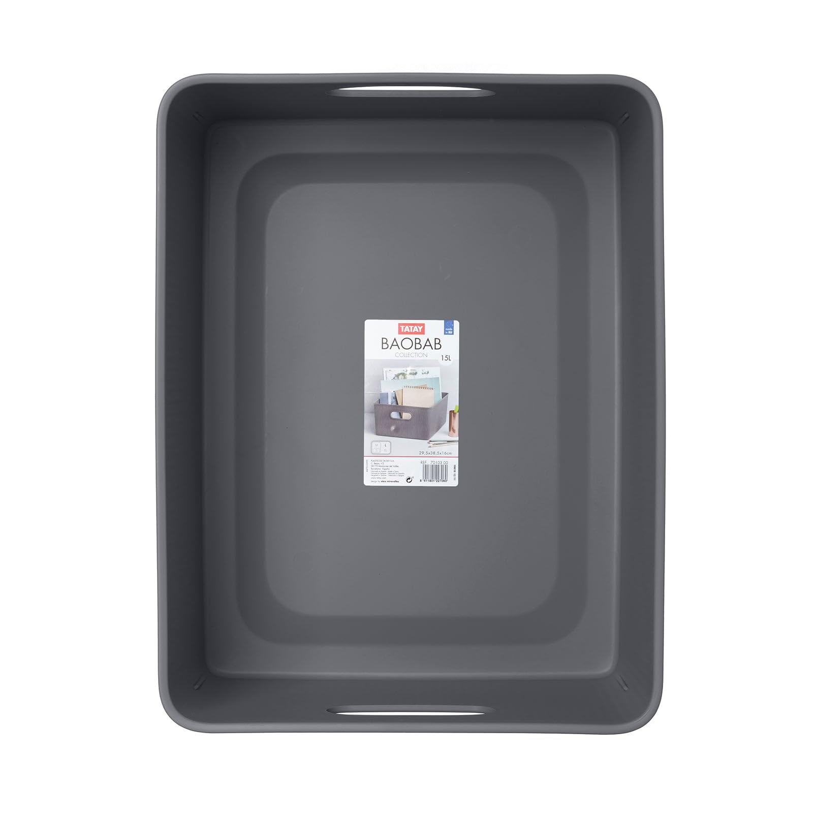 TATAY Cestino Portaoggetti Plastica 15 L Baobab | Scatola Organizzatrice | Manici Integrati | Design Compatto e Versatile | Plastica Senza BPA | 29,4 x 38,5 x 16 cm, Grigio