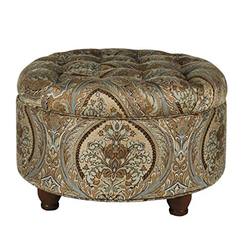 Homepop Home Decor |N8264-F1044 | Large Button Tufted Woven Round Storage Ottoman | Ottoman with Storage for Living Room & Bedroom, Traditional Paisley