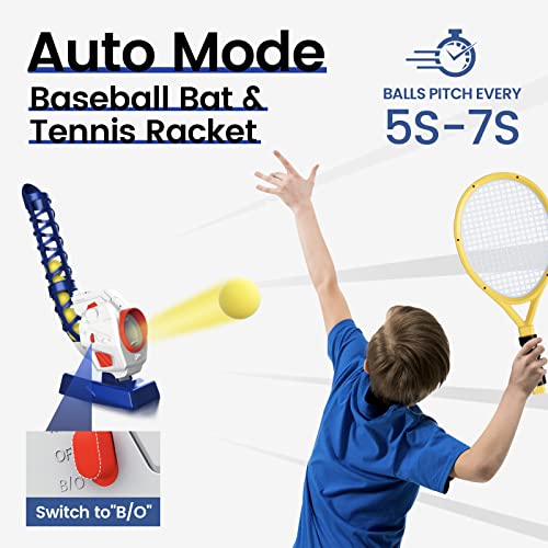 Tecnock 2 In 1 Rc Tennis Baseball Pitching Machine - Chargable Tennis Ball Launcher,Automatic Pitcher Play Set With Remote Control Bat+Tennis Racket+10 Balls,Sport Games Training Toys Set For Kids #TOP2
