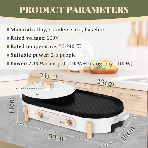 YJINGRUI Hot Pot électrique 2200W gril électrique Hot Pot Grill 2 en 1 pot hotpot et plaque de gril avec 2 réglages de température indépendants pour 3-12 personnes – Image 6
